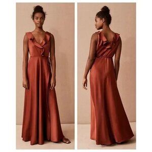 NWT BHLDN Tansy Satin Charmeuse Wrap Maxi Dress Cinnamon Plus Size 26W‎